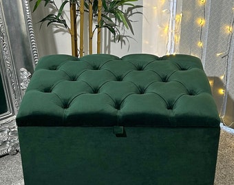 Handmade Emerald Storage ottoman Footstool Coffee table Pouffe Bench chesterfield declutter living space