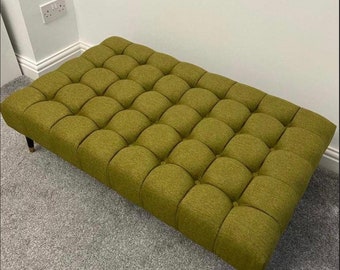 Olive  Wool Chesterfield Footstool: Luxury Coffee Table Bench