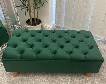 Handmade Chesterfield Velvet Footstool: Custom Ottoman Bench