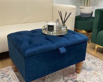 Sapphire Handmade Storage ottoman Footstool Coffee table Pouffe Bench chesterfield declutter living space