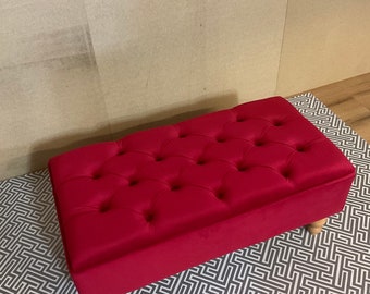 Red Velvet Footstool Coffee table Pouffe Bench chesterfield (Free fabric samples available)