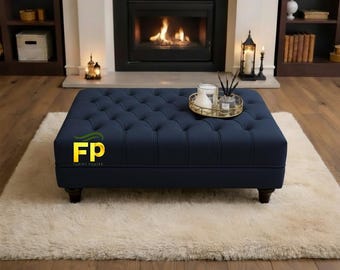 Navy Large Deep Cushioned Handmade Chesterfield Footstool Coffee Table