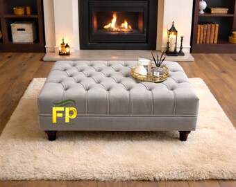 Silver Large Deep Cushioned Handmade Chesterfield Footstool Coffee Table