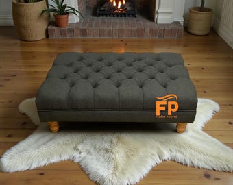 Large Deep Cushioned Handmade Chesterfield Footstool Coffee Table luxury Wool fabric