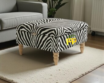 Animal Print Velvet Footstool: Square Ottoman Coffee Table