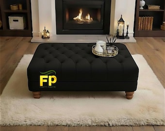 BLACK Large Deep Cushioned Handmade Chesterfield Footstool Coffee Table