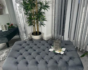 Handmade Chesterfield Velvet Footstool: 40" Coffee Table Ottoman