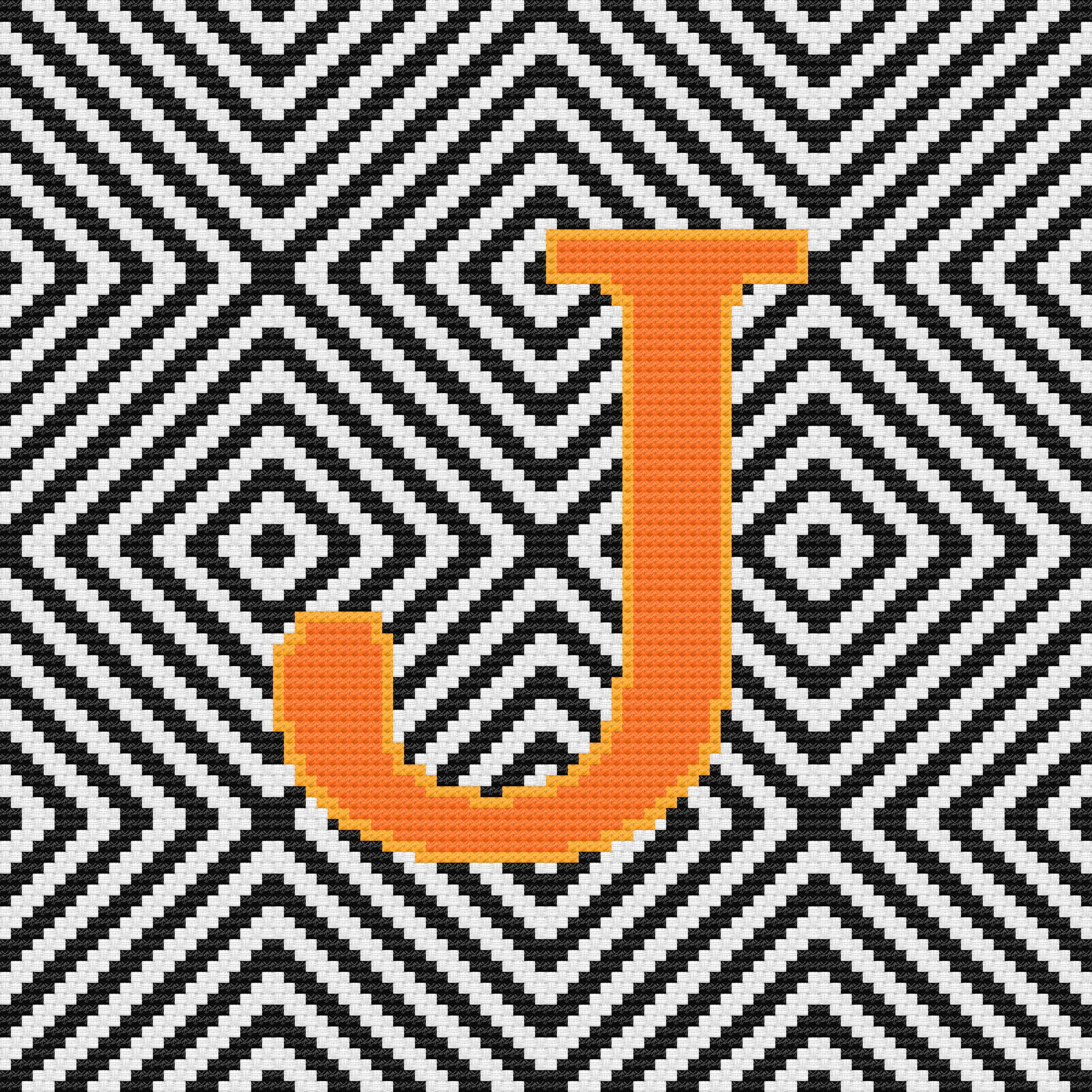 Letter J, Cross Stitch Alphabet Pattern, Orange, Monogram, Modern Decor ...