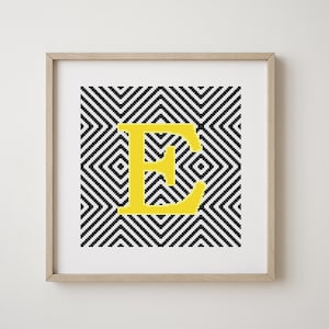 Letter E, cross stitch alphabet pattern, monogram, modern decor, downloadable PDF pattern
