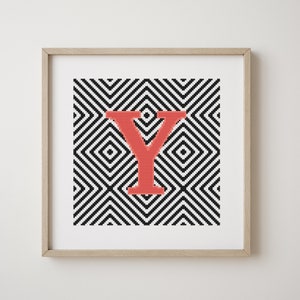 Letter Y, cross stitch alphabet pattern, coral, monogram, modern decor, downloadable PDF pattern