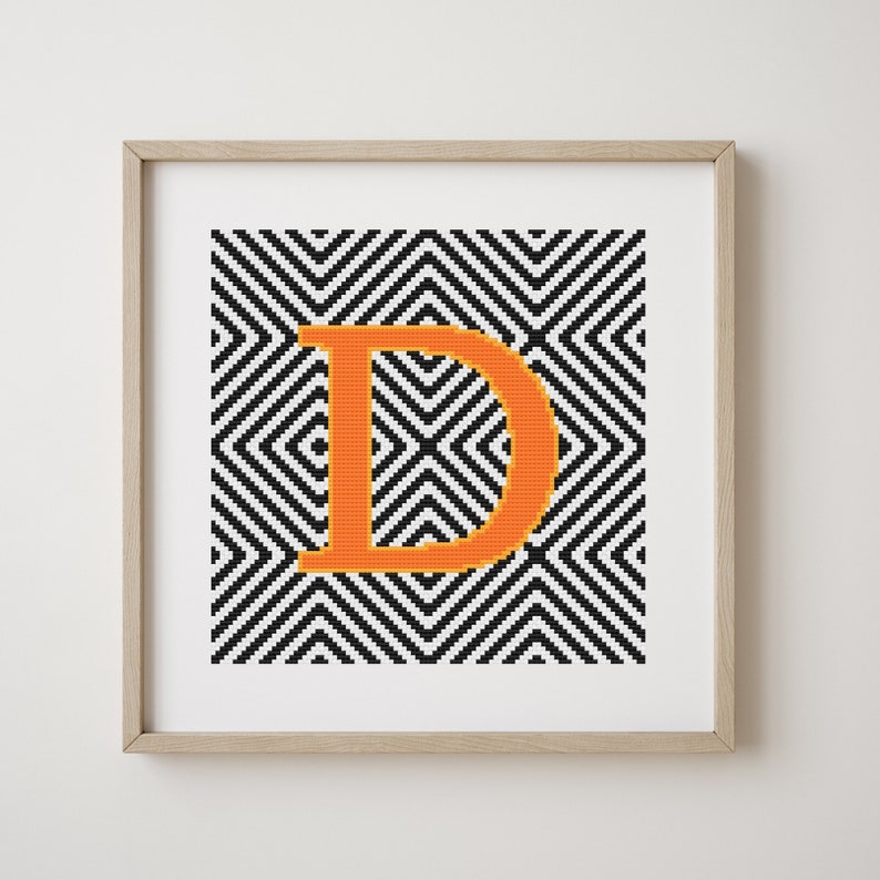 Letter D, Cross Stitch Alphabet Pattern, Orange, Monogram, Modern Decor ...