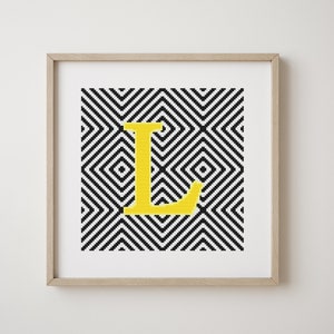 Letra L, patrón abecedario punto de cruz, monograma, decoración moderna, patrón PDF descargable