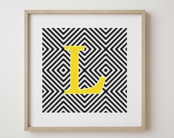 Letter L, cross stitch alphabet pattern, monogram, modern decor, downloadable PDF pattern