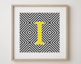 Letter I, cross stitch alphabet pattern, monogram, modern decor, downloadable PDF pattern