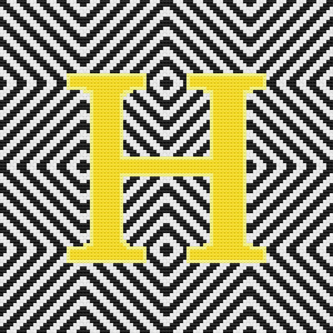 H Pattern Sticker Letter H, Cross Stitch Alphabet Pattern, Monogram, Modern Decor ...