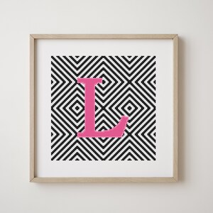 Letra L, patrón abecedario punto de cruz, rosa, monograma, decoración moderna, patrón PDF descargable