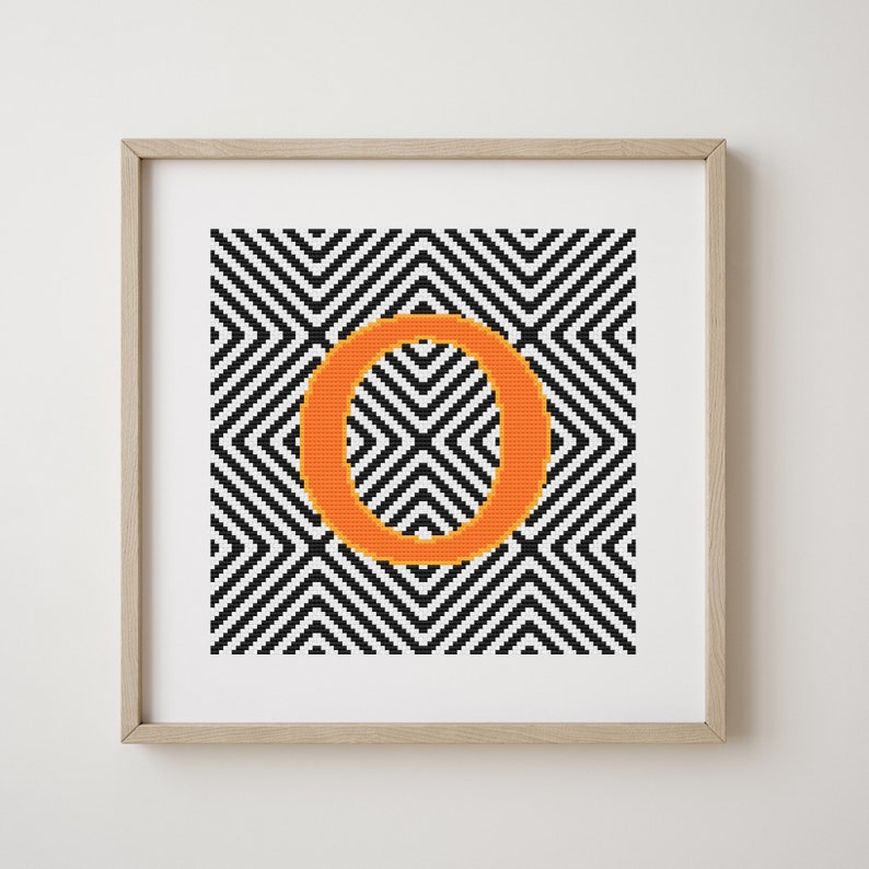 Letter O, Cross Stitch Alphabet Pattern, Orange, Monogram, Modern Decor ...