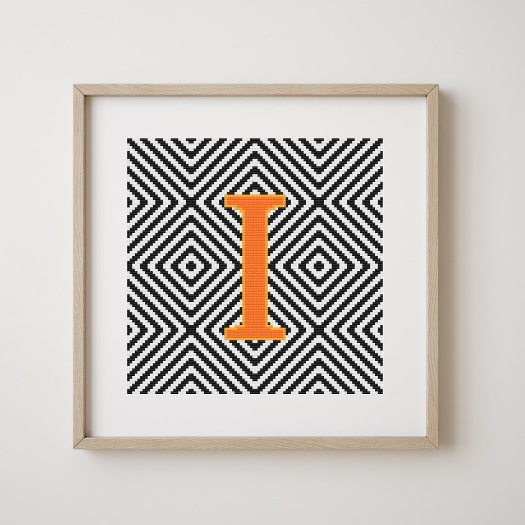 Letter I, Cross Stitch Alphabet Pattern, Orange, Monogram, Modern Decor ...