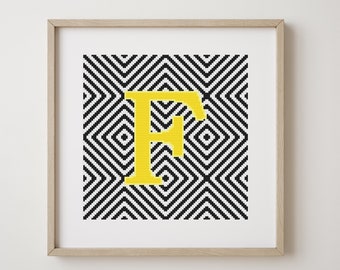 Letter F, cross stitch alphabet pattern, monogram, modern decor, downloadable PDF pattern
