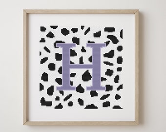Letter H Cross Stitch Pattern: Lilac Dalmatian Monogram (PDF Pattern)