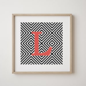 Letra L, patrón abecedario punto de cruz, coral, monograma, decoración moderna, patrón PDF descargable