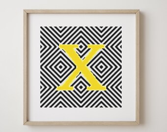 Letter X, cross stitch alphabet pattern, monogram, modern decor, downloadable PDF pattern