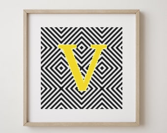 Letter V, cross stitch alphabet pattern, monogram, modern decor, downloadable PDF pattern