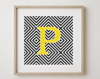 Letter P, cross stitch alphabet pattern, monogram, modern decor, downloadable PDF pattern