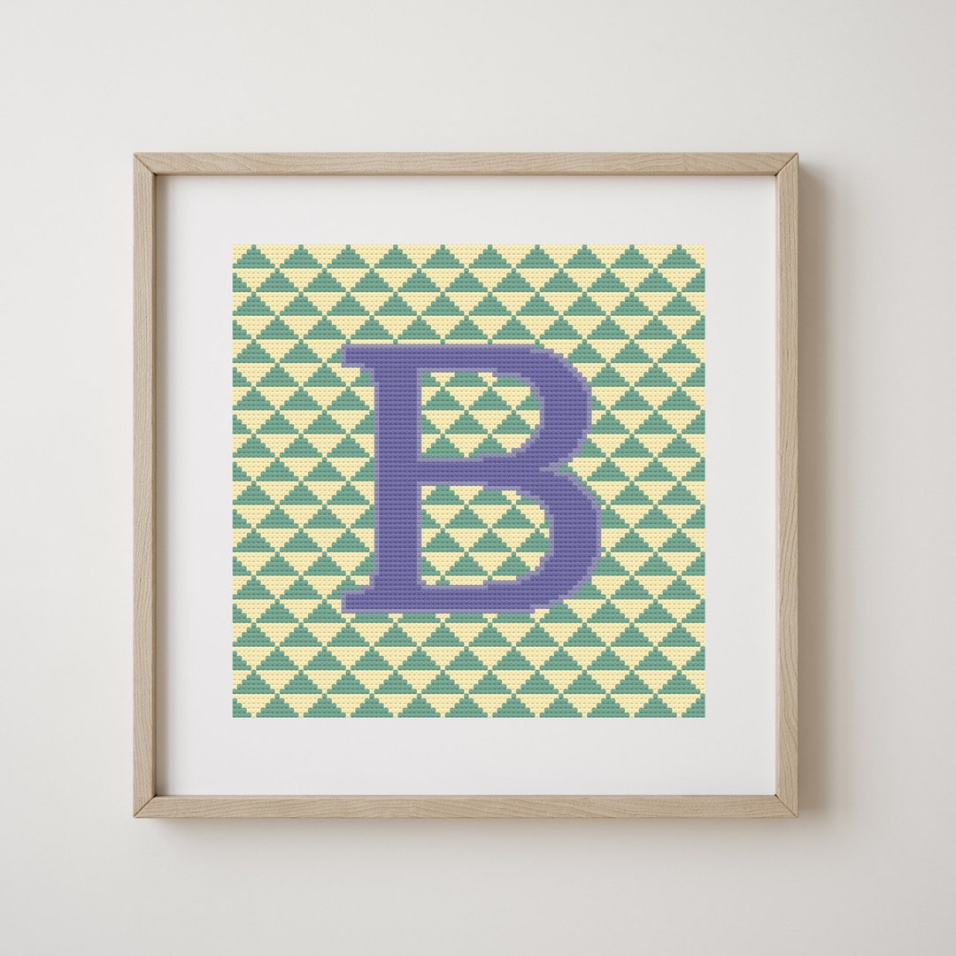 Letter B, Cross Stitch Alphabet Pattern, Blue on Green and Yellow ...