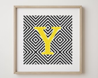 Letter Y, cross stitch alphabet pattern, monogram, modern decor, downloadable PDF pattern