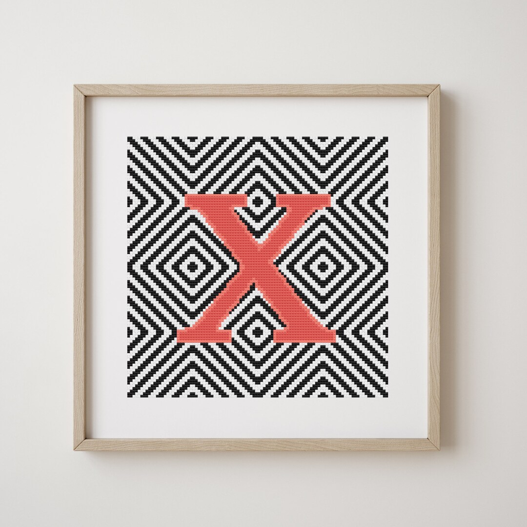 Letter X, Cross Stitch Alphabet Pattern, Coral, Monogram, Modern Decor ...