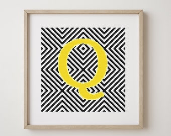 Letter Q, cross stitch alphabet pattern, monogram, modern decor, downloadable PDF pattern