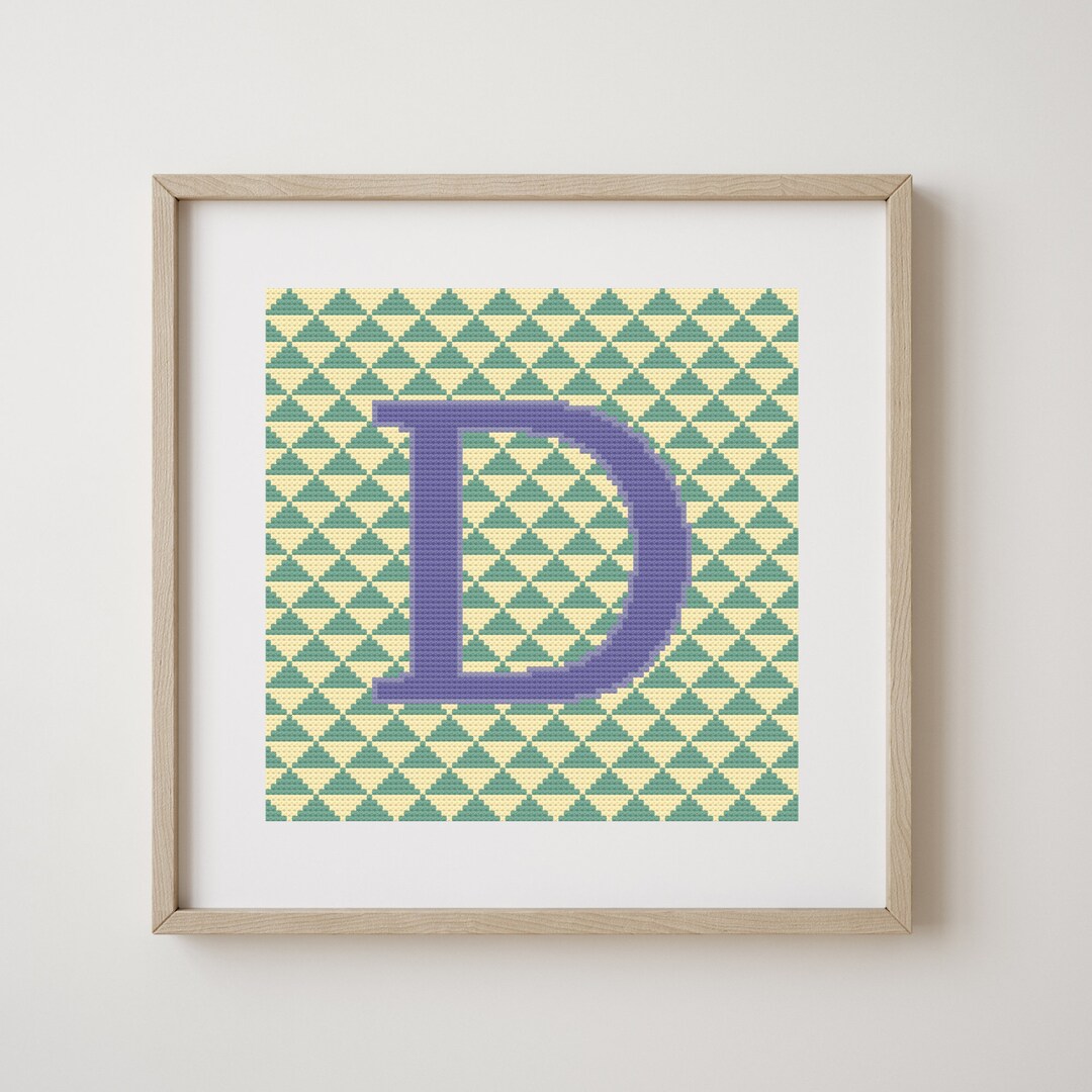 Letter D, Cross Stitch Alphabet Pattern, Blue on Green and Yellow ...