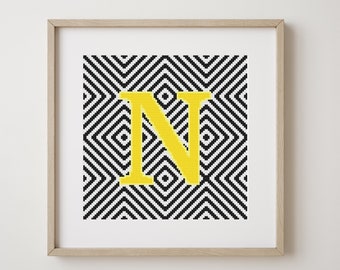 Letter N, cross stitch alphabet pattern, monogram, modern decor, downloadable PDF pattern