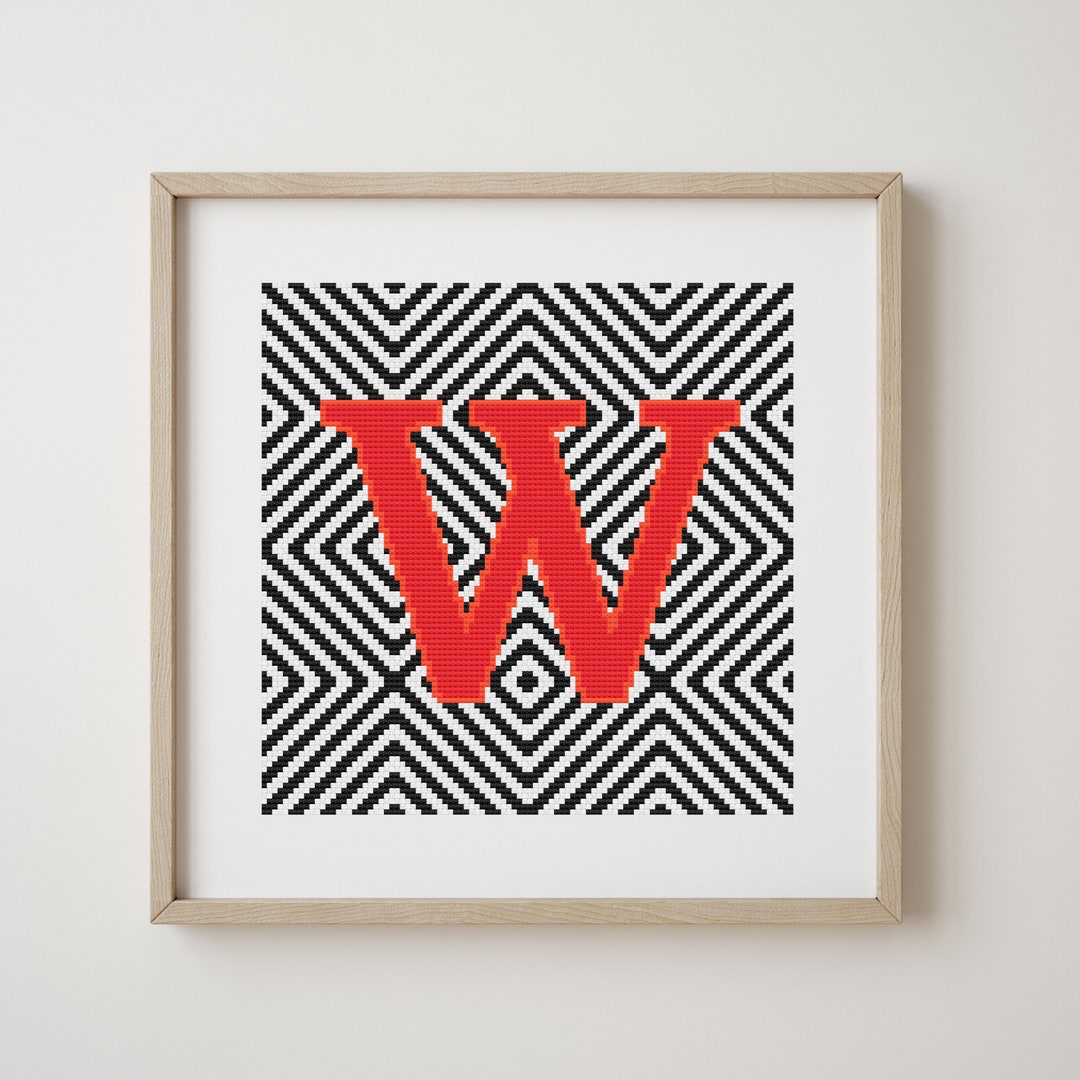 Letter W, Cross Stitch Alphabet Pattern, Red, Monogram, Modern Decor, Downloadable PDF Pattern