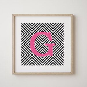 Buchstabe G, Kreuzstich Alphabet Muster, rosa, Monogramm, modernes Dekor, herunterladbares PDF-Muster