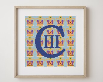 Coronation Cross Stitch Pattern, Commemorative King Charles