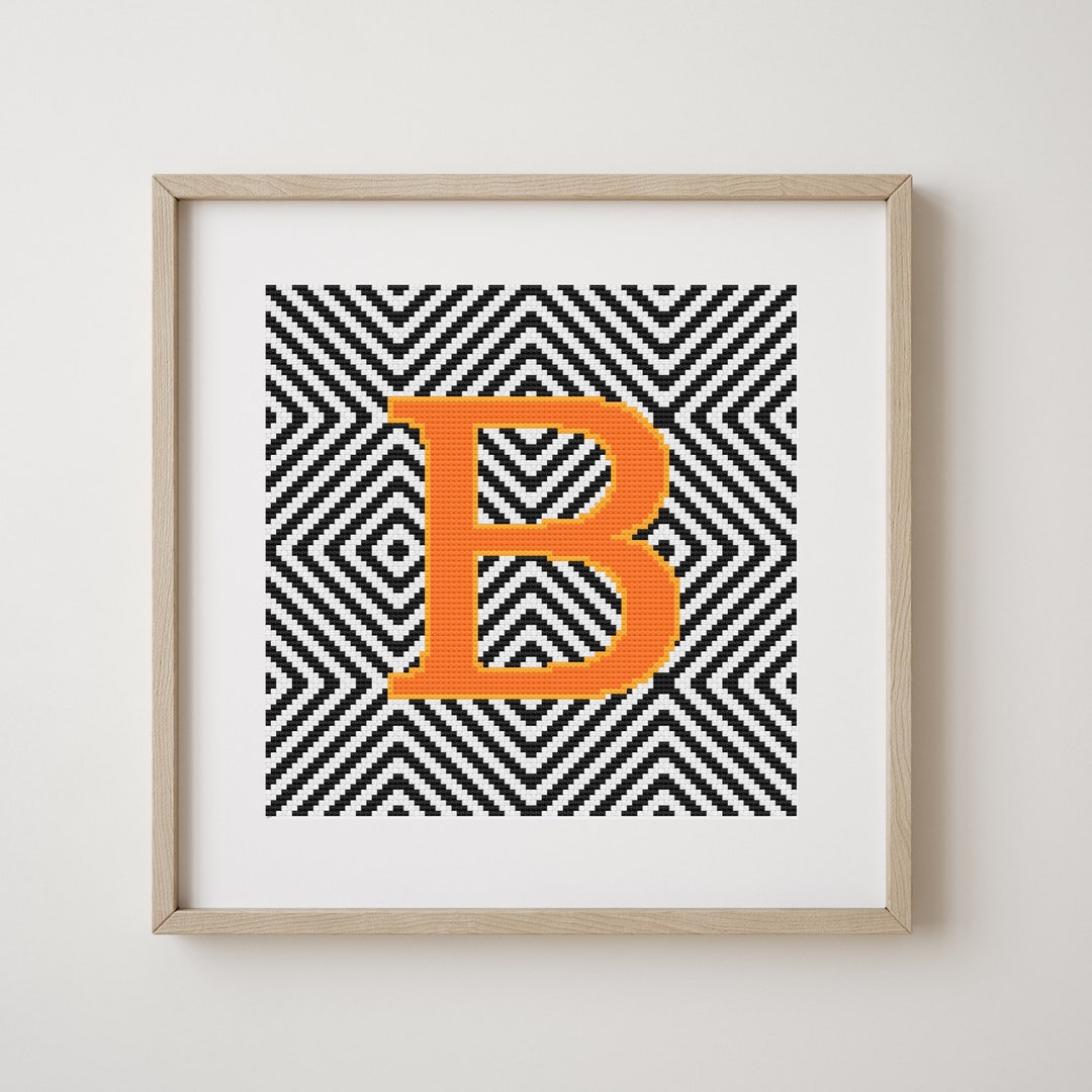 Letter B, Cross Stitch Alphabet Pattern, Orange, Monogram, Modern Decor ...