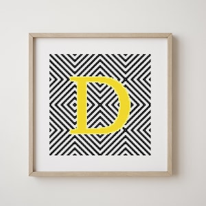 Letra D, patrón abecedario en punto de cruz, monograma, decoración moderna, patrón PDF descargable