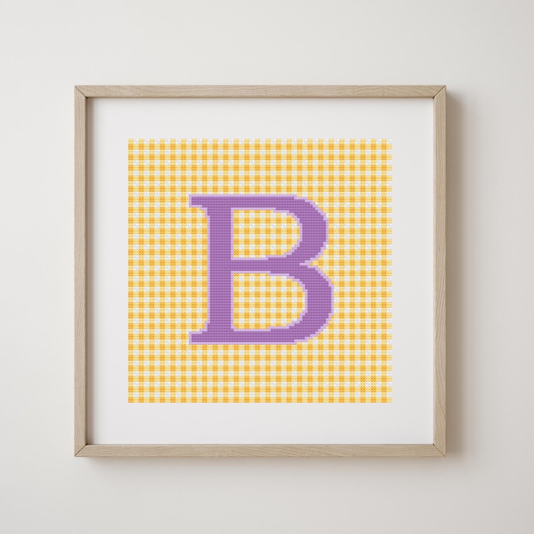 Letter B, Cross Stitch Alphabet Pattern, Purple Letter on Yellow ...