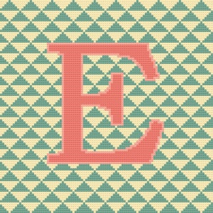 Letter E, cross stitch alphabet pattern, coral on green and yellow, monogram, modern decor, downloadable PDF pattern 画像 3