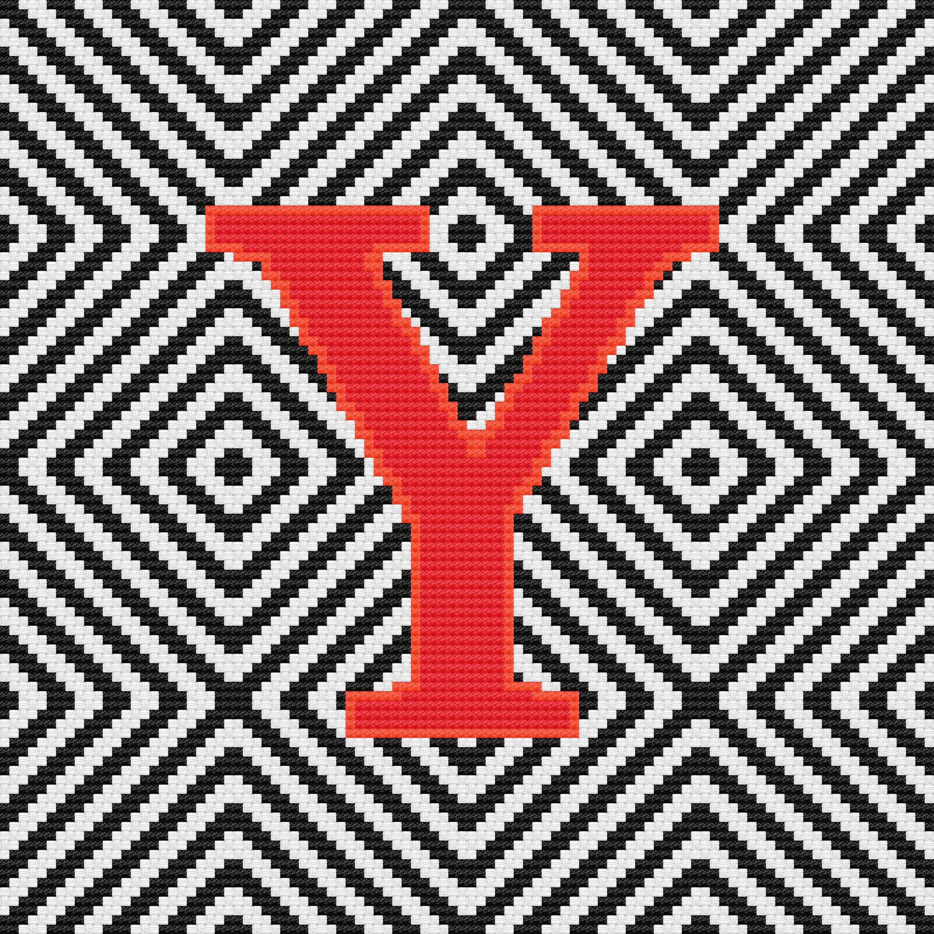 Letter Y, Cross Stitch Alphabet Pattern, Red, Monogram, Modern Decor ...
