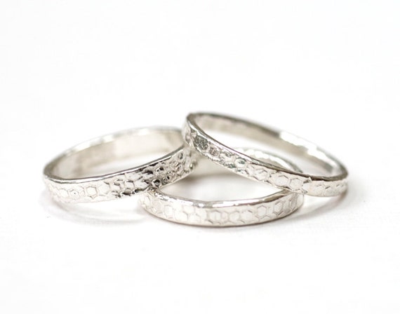 Items similar to Stack Rings Three Fine Silver Honeycomb Texture Set of ...