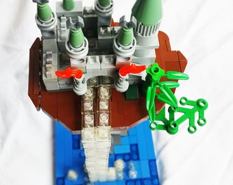 Floating island with castle and waterfall custom LEGO creation MOC OOAK instructions included