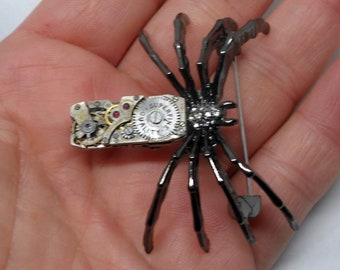 Steampunk large skinny bodied spider brooch