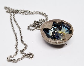 Bismuth crystal geode necklace - alien city