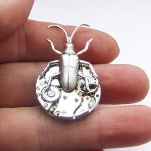 Steampunk silver beetle brooch image 5