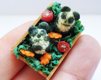 panda sushi bento box - 12th scale artisan miniature