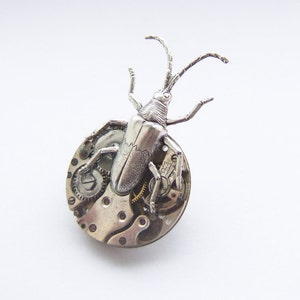 Steampunk silver beetle brooch image 2