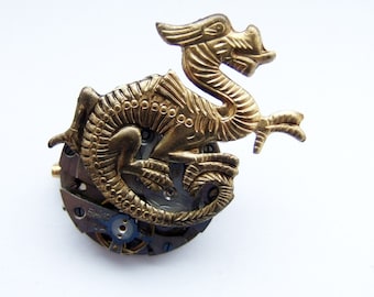 Steampunk Chinese dragon brooch